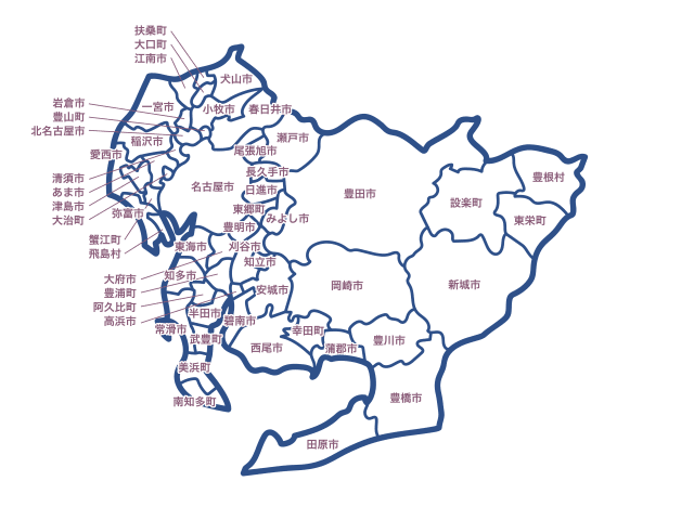 愛知県内調査対応市町村地図